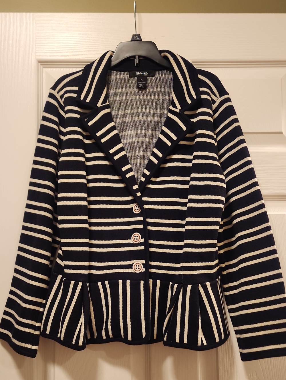 Style & Co. Black and White Striped Peplum Blazer